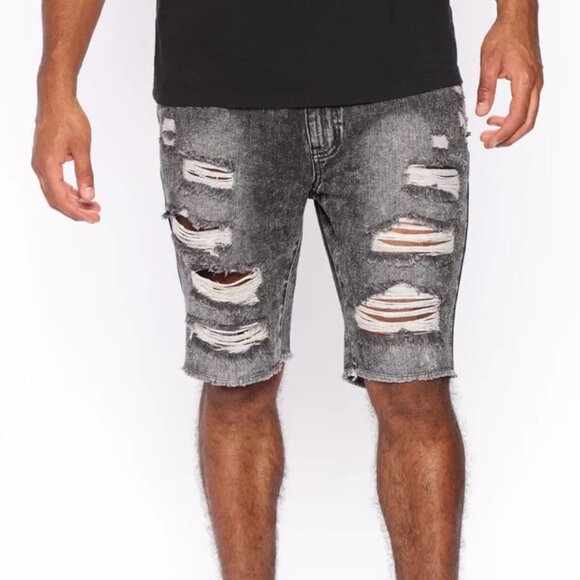 Fashion Nova Ripped Slim Denim Shorts 38 - Black Wash - Picture 1 of 4